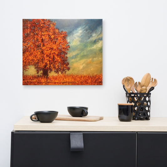 Lone Tree in Autumn Flaming - Canvas Wall Decor