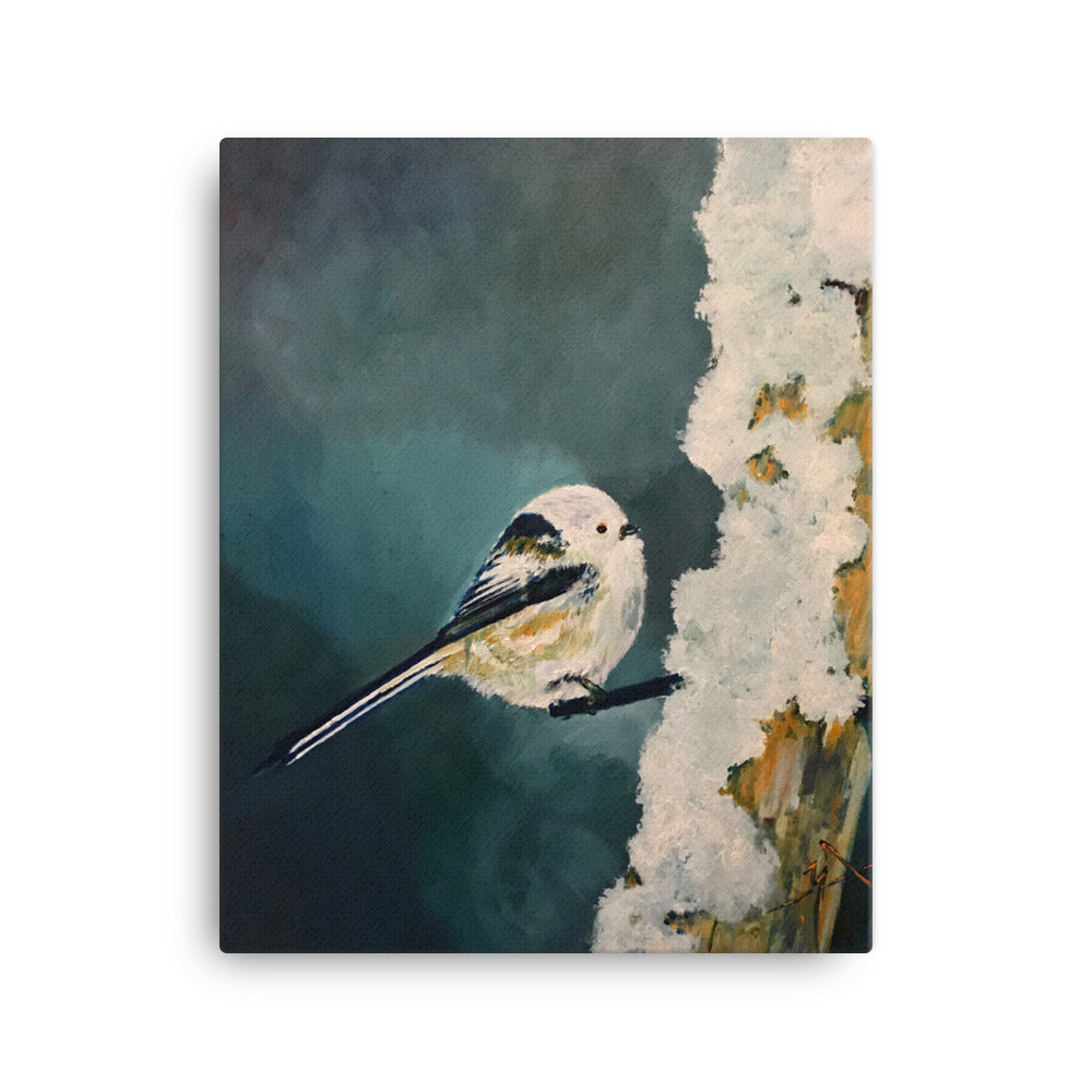 Adorable Puffy Bird on a Snowy Tree - Canvas Wall Decor