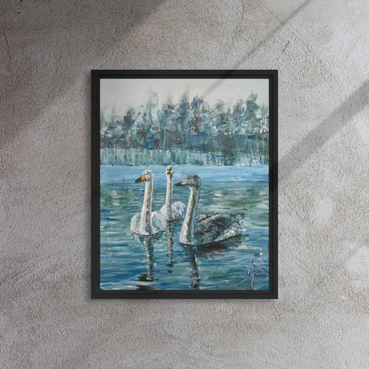 3 Winter Swans - Framed Canvas Wall Decor