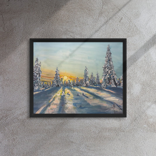 Blue Snow Shadows - Framed Canvas Wall Decor