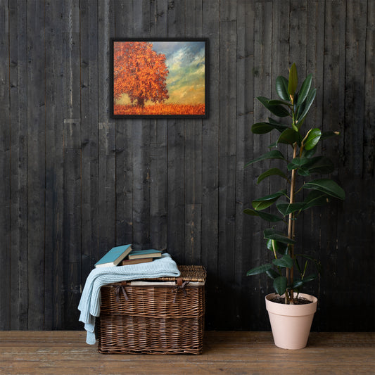 Lone Tree in Autumn Flaming - Framed Canvas Wall Decor