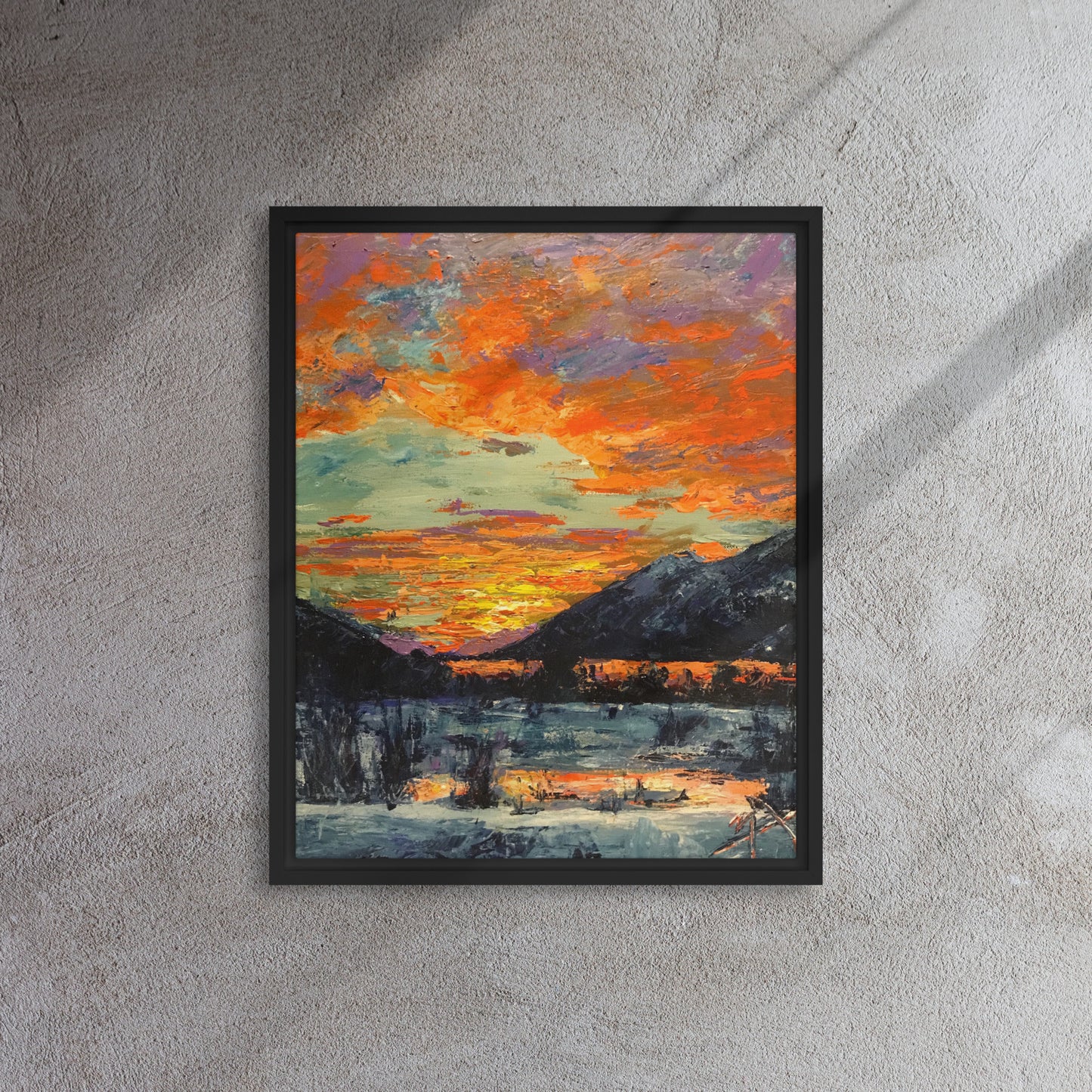 Winter Mountain Sunset - Framed Canvas Wall Decor