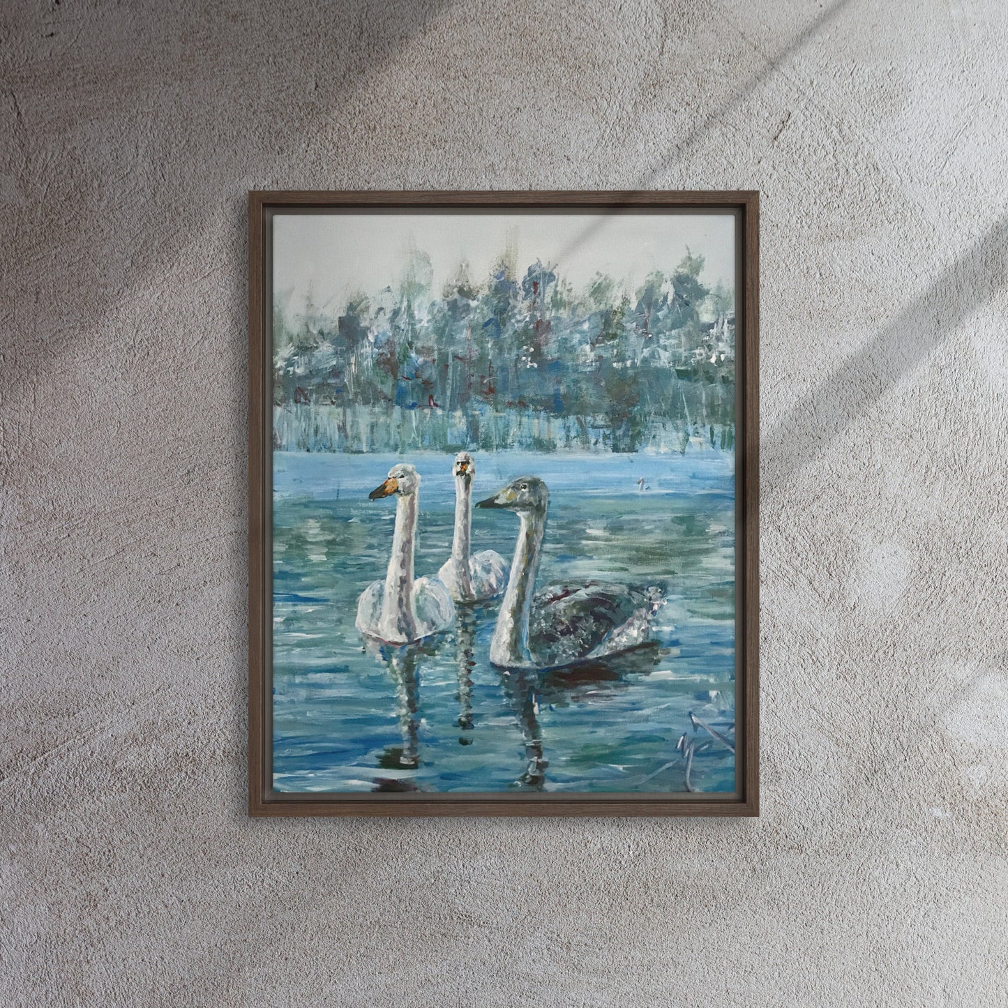 3 Winter Swans - Framed Canvas Wall Decor