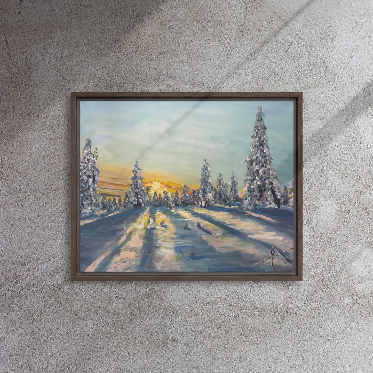 Blue Snow Shadows - Framed Canvas Wall Decor