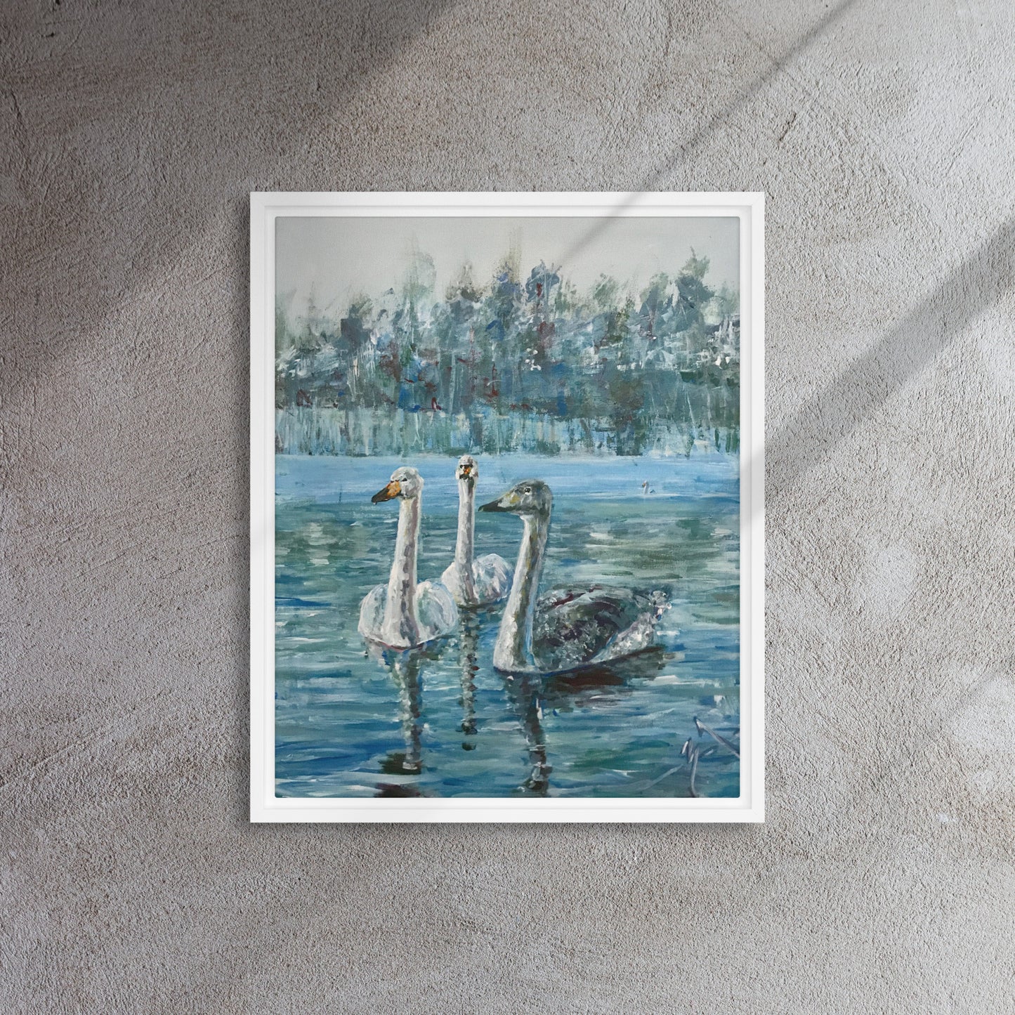 3 Winter Swans - Framed Canvas Wall Decor