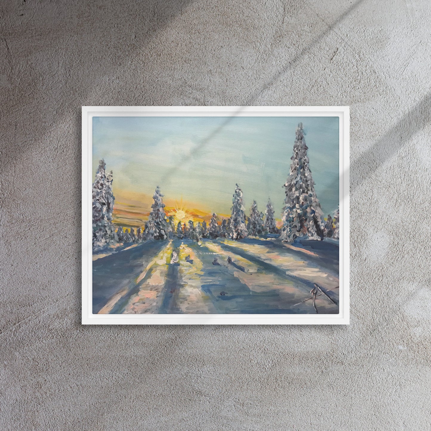 Blue Snow Shadows - Framed Canvas Wall Decor