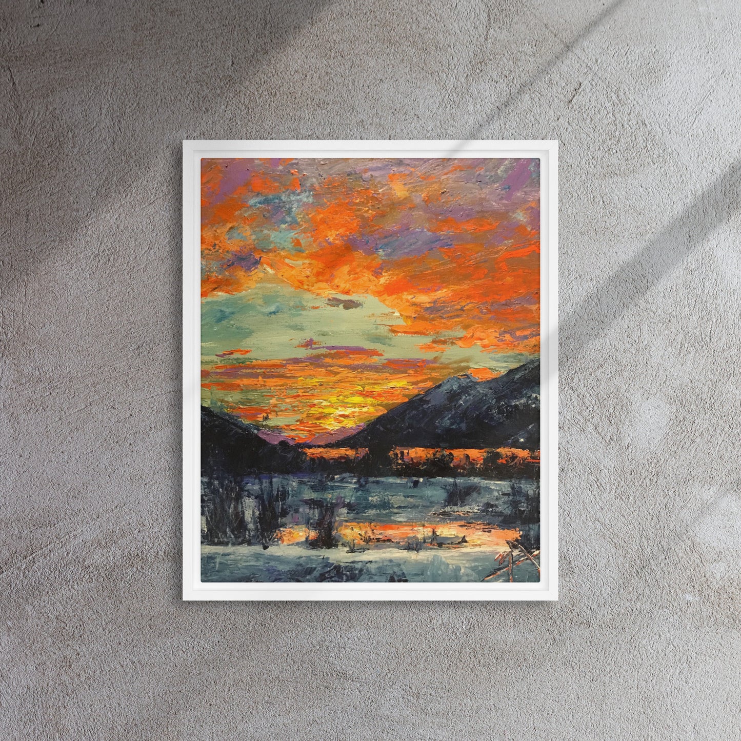 Winter Mountain Sunset - Framed Canvas Wall Decor