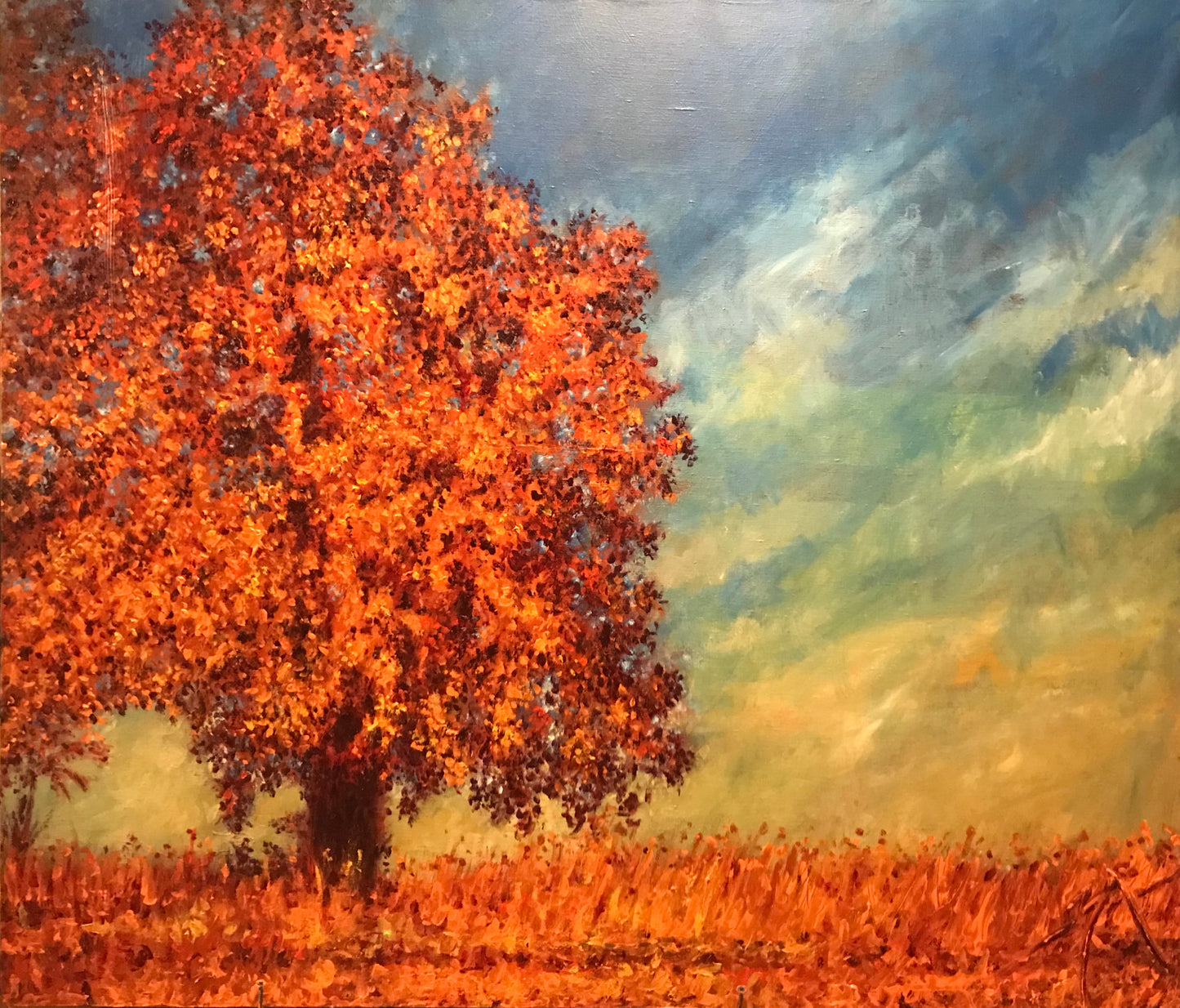 Lone Tree in Autumn Flaming - Canvas Wall Decor