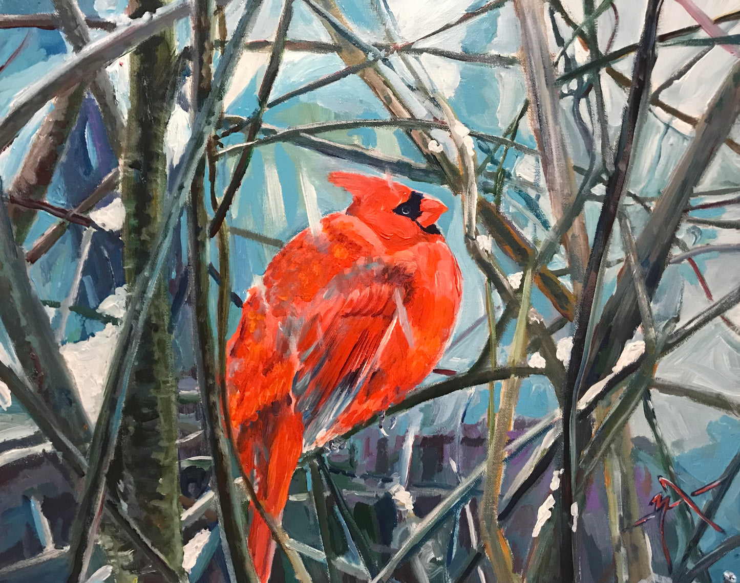 Cardinal in Winter Branches - Canvas Wall Decor