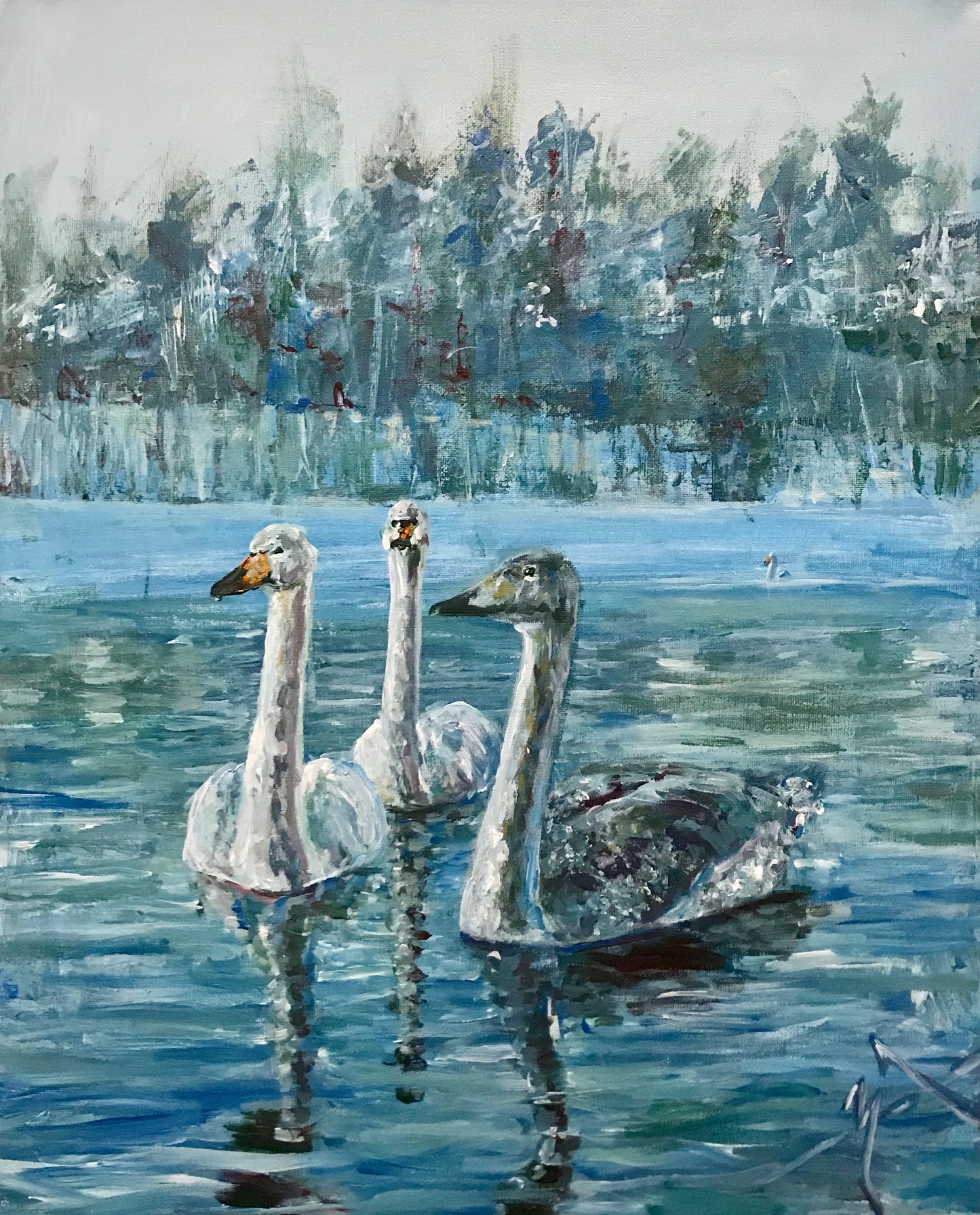 3 Winter Swans - Framed Canvas Wall Decor